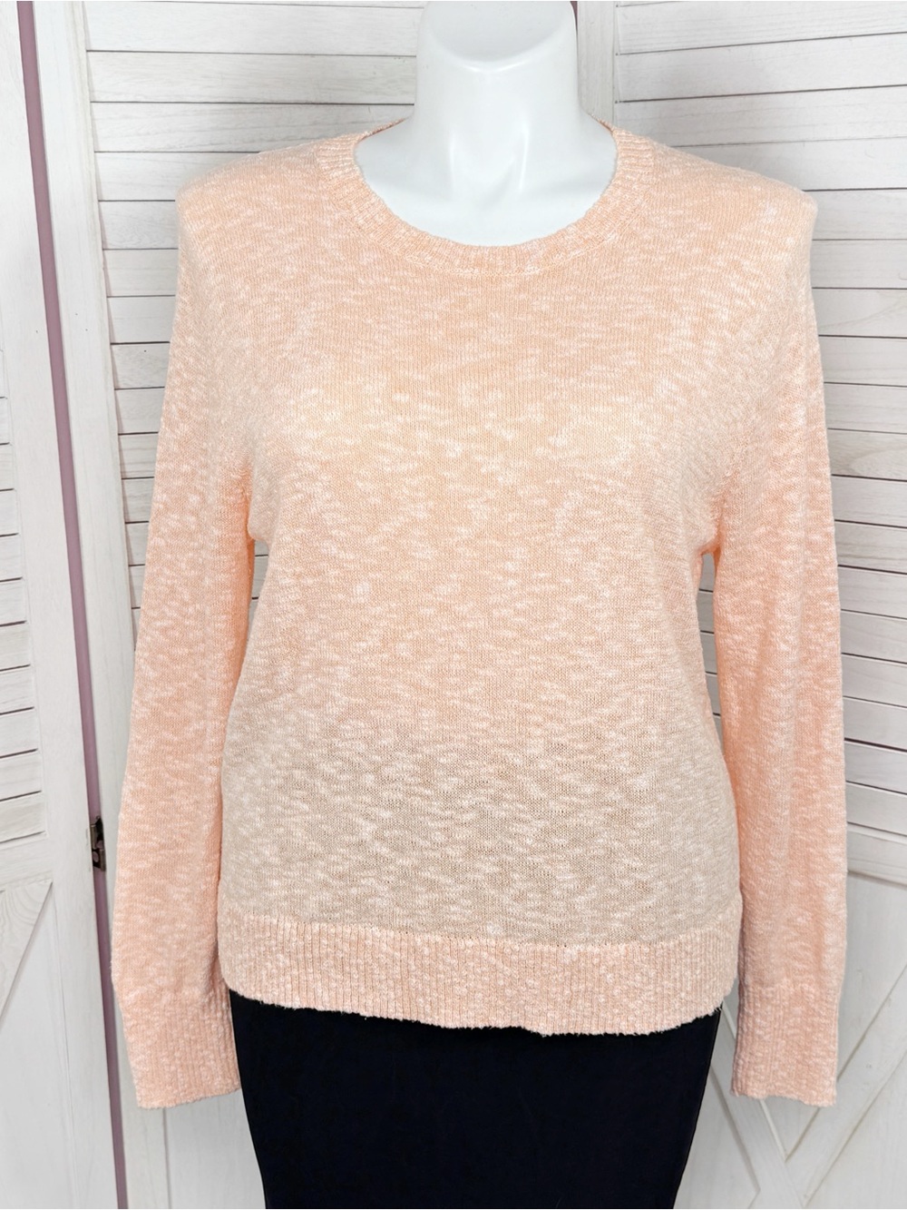 J. Crew Speckled Cotton Blend Crew Neck Beach Sweater Peach Orange Large